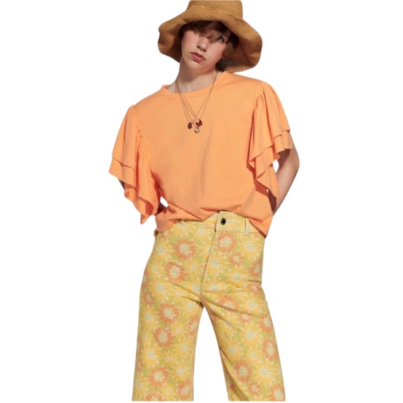 ZARA   Orange Short Sleeve Ruffled Top  Size M - Picture 2 of 15